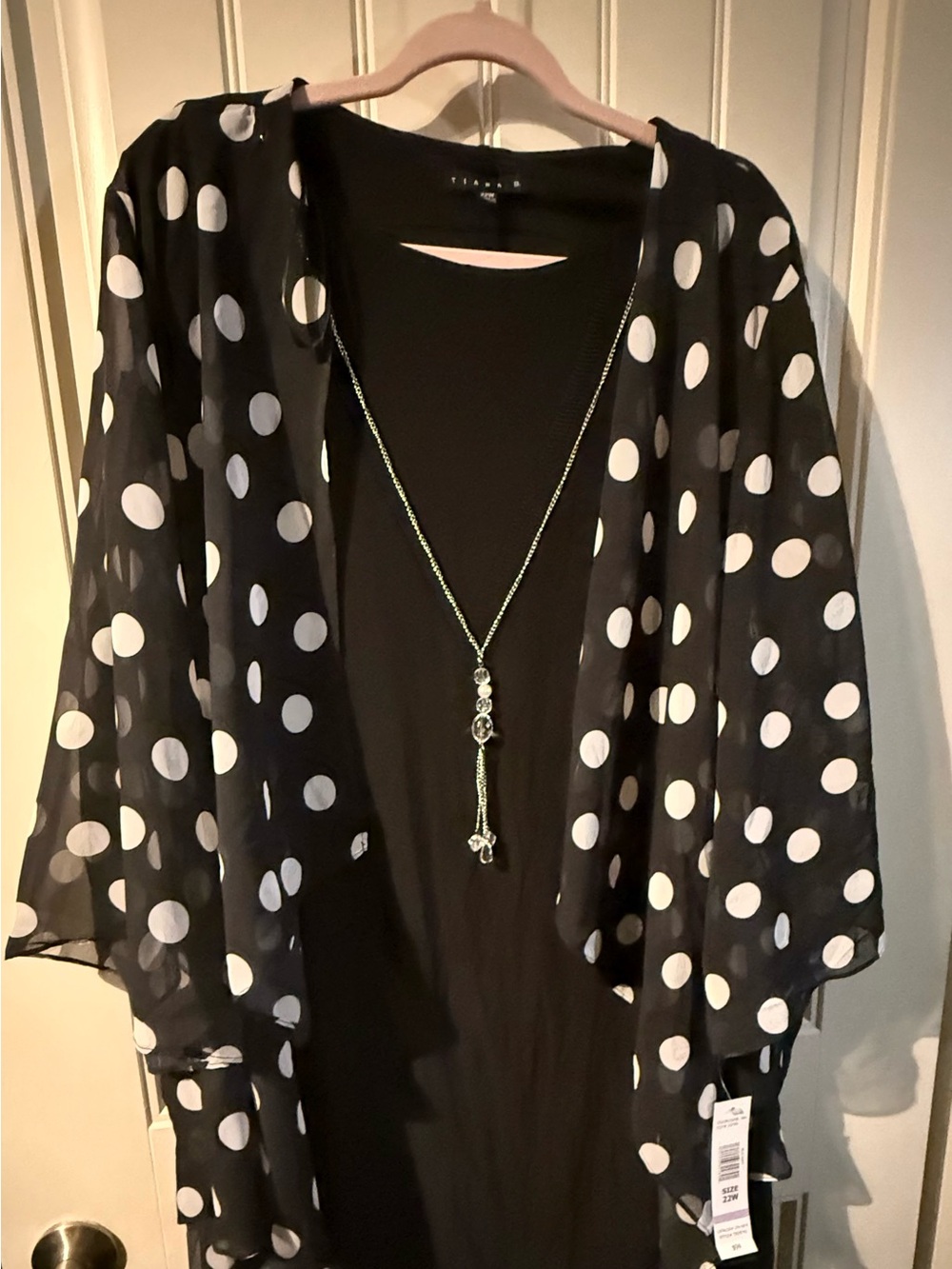 Tiana B. Black Dress with Black & White Polka Dot Sheer Duster